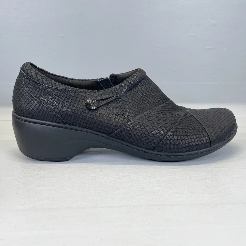 Clarks Channing Ann Shoes Womens Size 12M Black Leather Side Zip Comfort Loafers